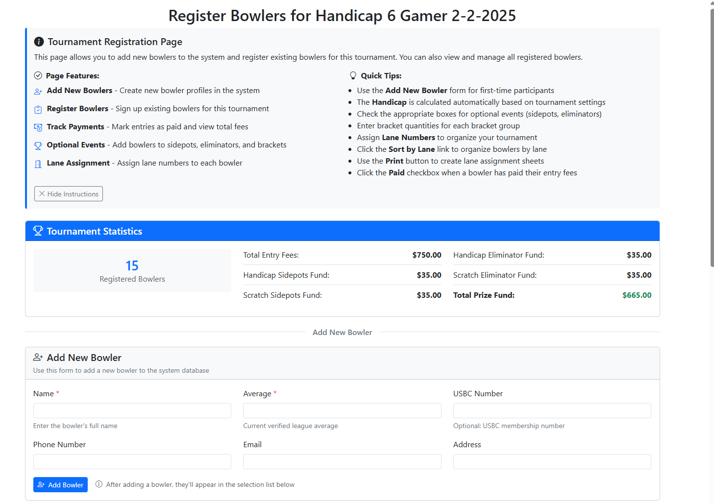 Register Add Bowlers